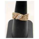 Silver gold tone clear Stone ring Marked 925 size