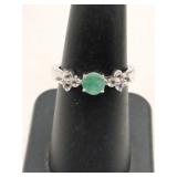 Silver green stone ring marked 925 size 6.5.