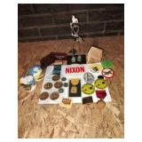 Lot of assorted items: theme buttons, medals,