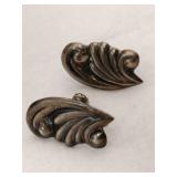 Silver Repousse design screw back earrings marked