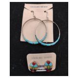 2 pair turquoise pierced earrings marked 925-