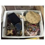 Divided tub of mixed jewelry, necklaces, fashion