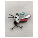 Silver Zuni roadrunner pin unmarked.    .110oz