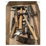 Flat of vintage tools hammers plane shears