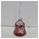 Etched ruby and clear glass bell 7in tall