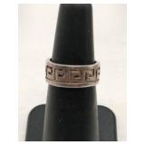 Silver Greek key pattern band ring marked 925