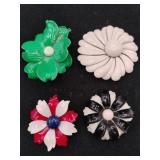 4 flower brooches