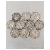 10 1960, 1961, 1962 silver dimes