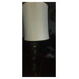 Wooden decorative table lamp with brass accents