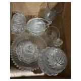 Mix of vintage clear pressed crystal glassware,