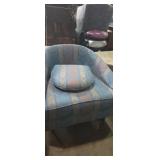 Mcm tub style lounge chair with blue striped