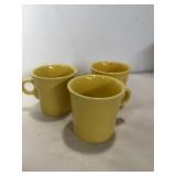 3 Fiesta Yellow Coffee Mugs