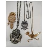 Owl , dog and road Runner pendant necklaces