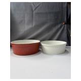 ribbed ceramic soufflï¿½ ramekins Bowls x2 red and