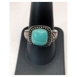 Silver turquoise Ring marked 925 JC size 9.