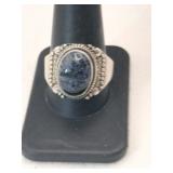 Silver dark blue stone Marked 925 size 11.