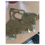 gold-toned metal chainmail halter crop top