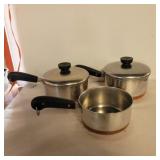 3 revere ware pans 1qt and 1.5qt sauce pans