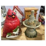 Cardinal cookie jars, resin sculpture, & wooden