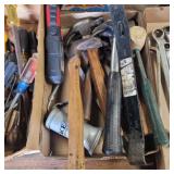 Hammers, flashlight, grease gun, chisel, crow bar