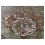 8 pink depression glass sherbet cups & footed