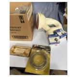 Assortment of different toilet parts, tank ball,