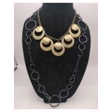 Black metal ring necklace  silver tone dangle