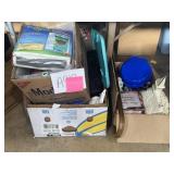 Cleaning supplies, tomato planter, various glass