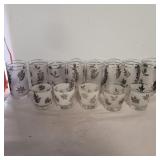 14 Libbey silver leaf tumblers and juice glasses