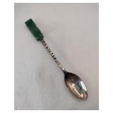 Silver souvenir carved Green Jade handle spoon