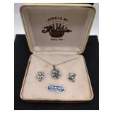 Silver necklace matching screw back earrings blue