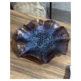 Imperial grape carnival glass ruffled bowl