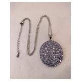 Silver purple rhinestone pendant necklace marked