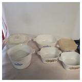 6 corning ware dishes various sizes