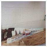 Double sided hand painted saw 28in with handle