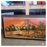 Mcm drip painting of bridge and cityscape signed