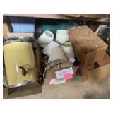 Lamp pieces and parts, old drink server,