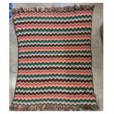 Hand-crocheted chevron afghan throw, 62" x 80",