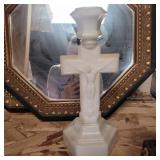 White glass curfix candle holder 11in