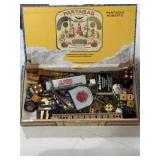 Cardboard cigar box w/ vintage dice,