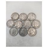 10 1960, 1961, 1962 silver dimes
