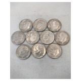 10. 1962 silver dimes