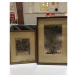2  framed signed tree pictures  22x15 & 16x13