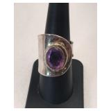 Silver artisan purple stone ring Marked 925 size