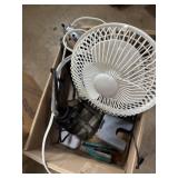 Clip on small oscillating fan, storage desk light