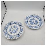 2 Margao blue and white plates  9.5in diameter