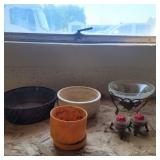 Planters and glass decorative bowl