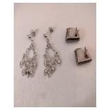 Silver two pair dangle earrings marked 925.