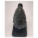 German silver jasper stone ring size 8.   .710oz