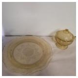 Yellow depression plate 11in and sugar dish